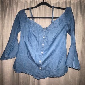 Blue blouse with flare sleeves